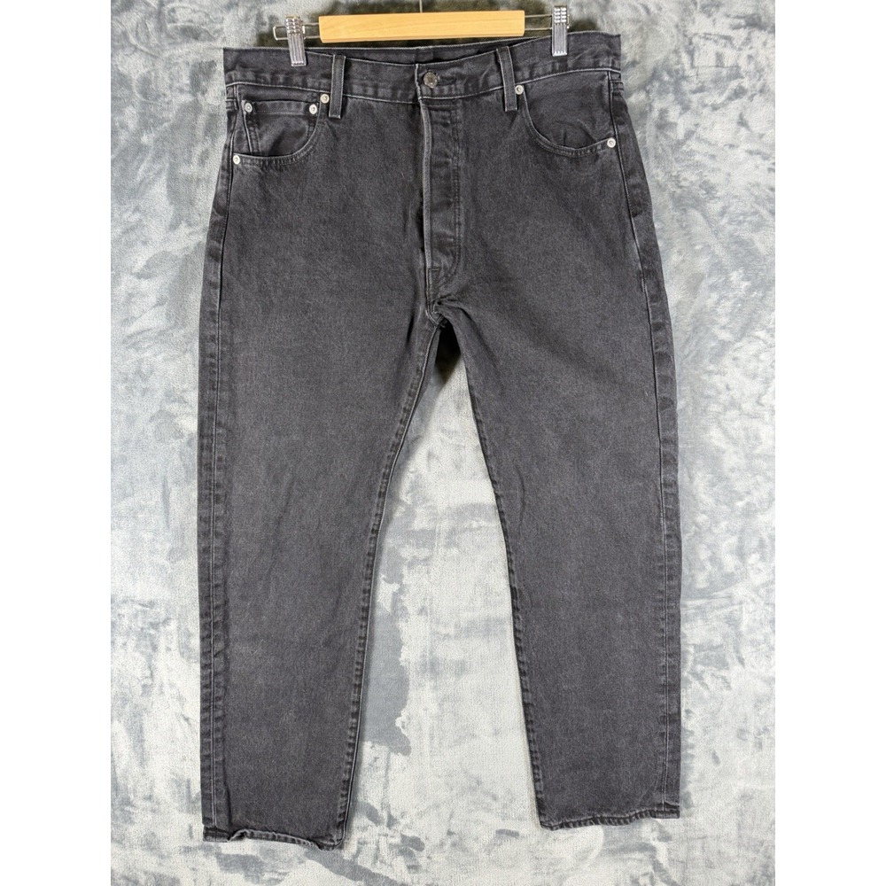 Levis 501 Jeans Mens 36x32 Black Dark Wash Straight Leg 100% Cotton Denim